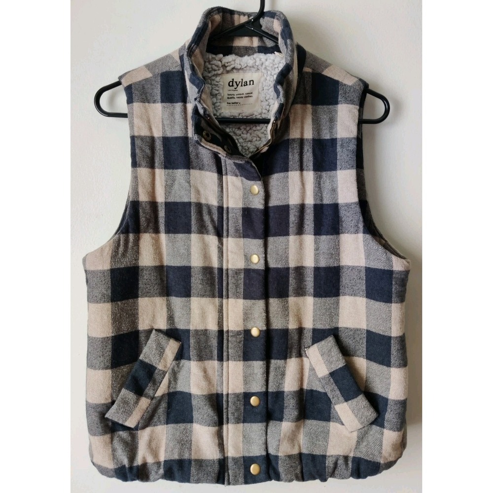 Dylan‎ Women's Beige Vest Sherpa Lining Gold-tone Snap Buttons Pockets Size M